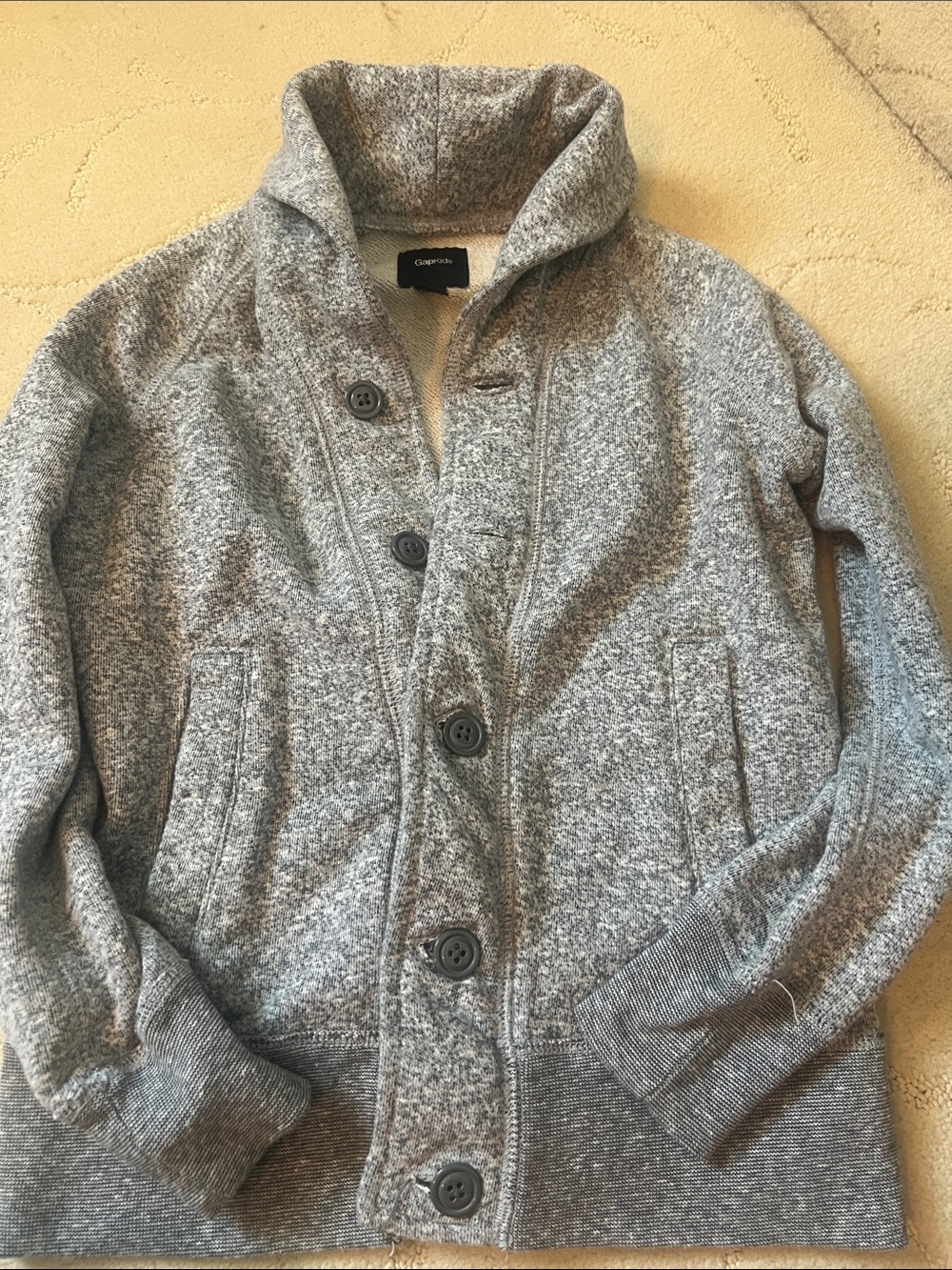 GAP Kids Gray Shawl-Collar Button Bomber sweater